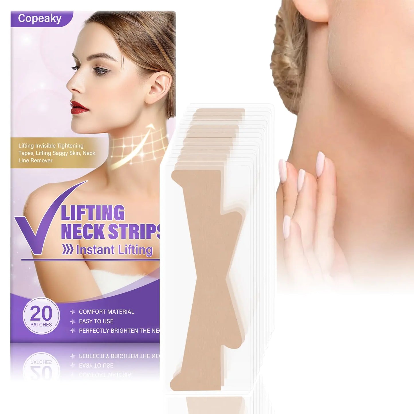 SkinLift Neck Tapes: Moisturizing Anti-Wrinkle Neck Strips, 20 Count