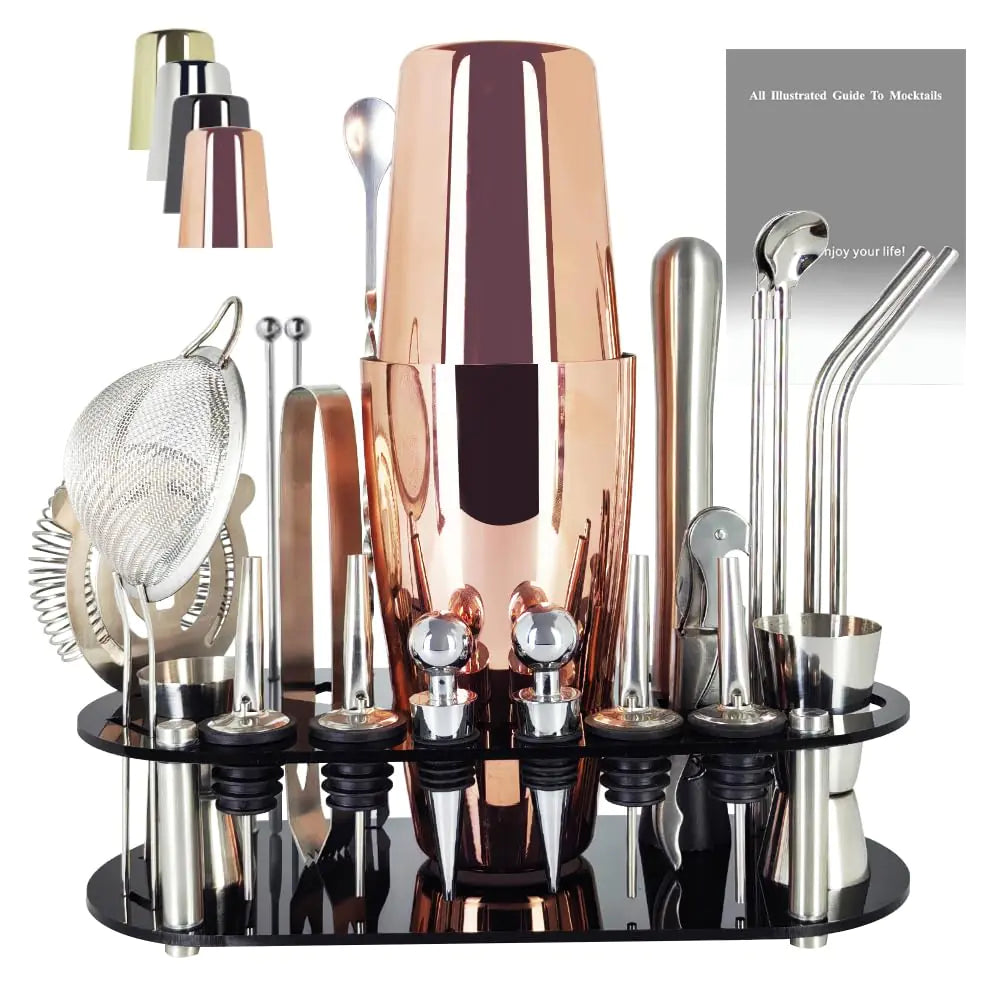 22-Pc Rose Gold Bartender Set with Recipes
