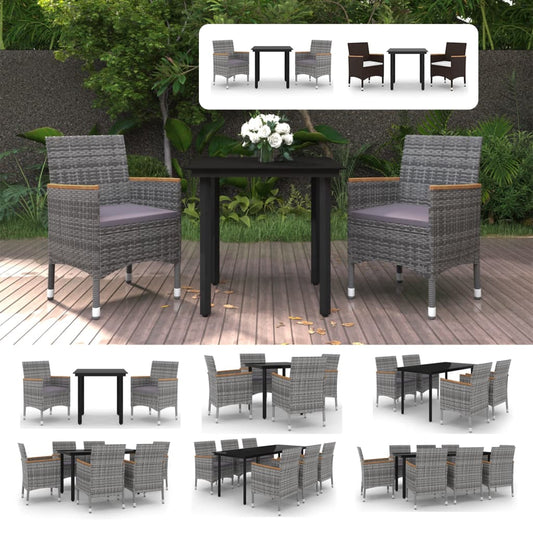 vidaXL Patio Dining Set Outdoor Table and Chair Set Poly Rattan and Glass