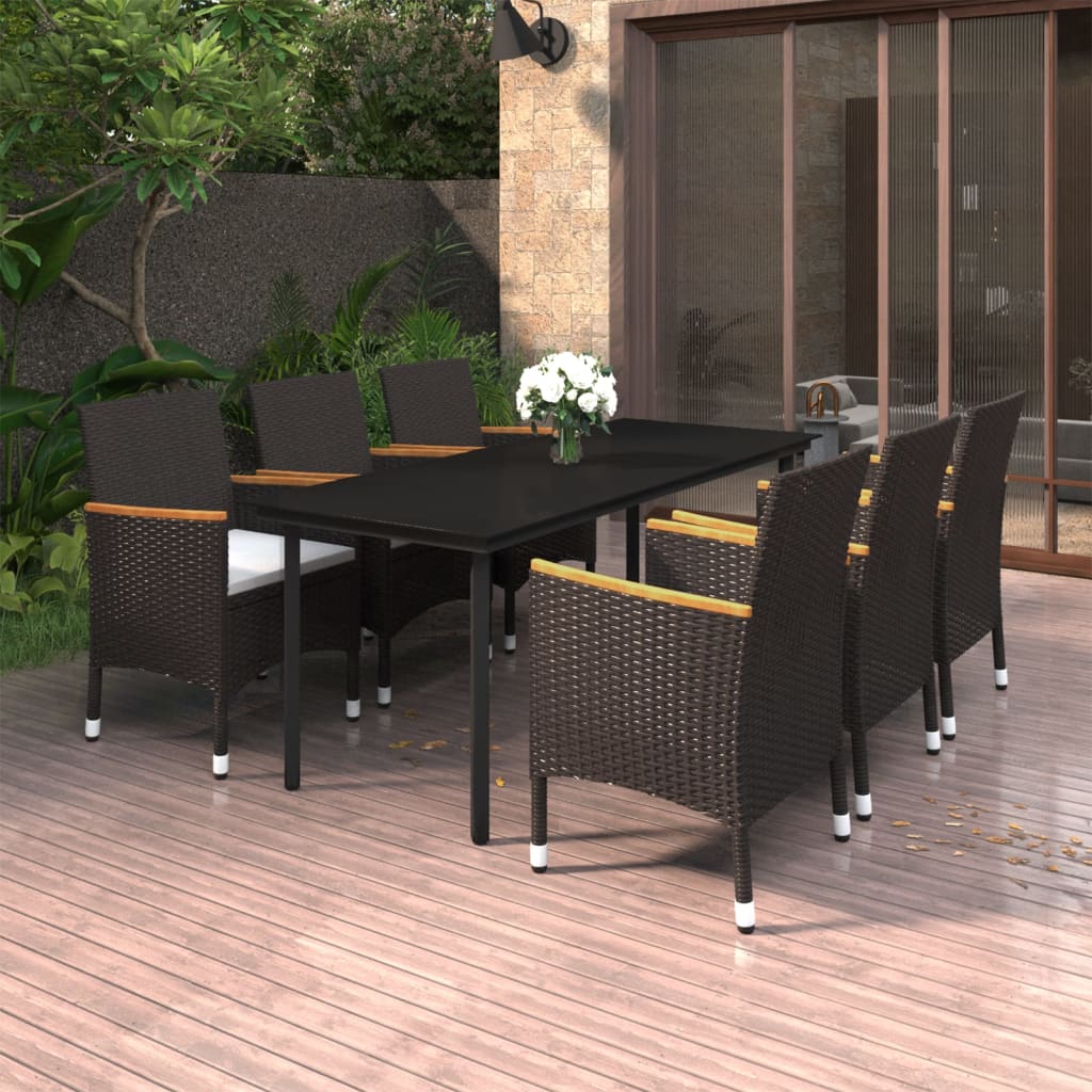 vidaXL Patio Dining Set Outdoor Table and Chair Set Poly Rattan and Glass