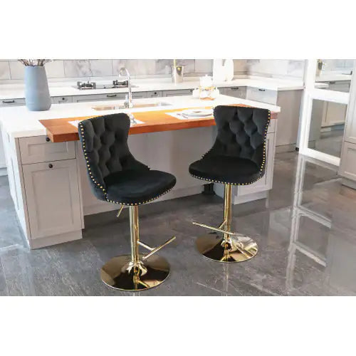 Velvet Barstools - Black- Set of 2