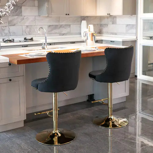 Velvet Barstools - Black- Set of 2