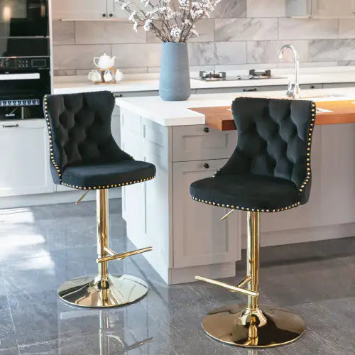 Velvet Barstools - Black- Set of 2
