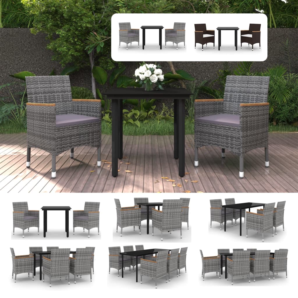 vidaXL Patio Dining Set Outdoor Table and Chair Set Poly Rattan and Glass