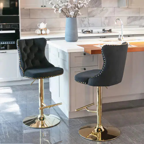 Velvet Barstools - Black- Set of 2